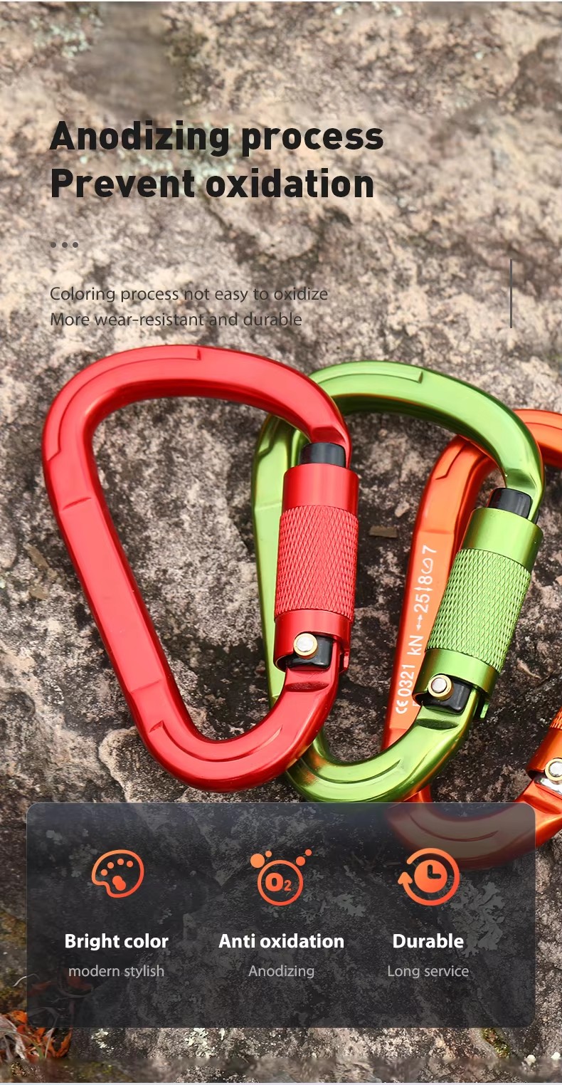 Customized Aluminum D-shape Screw Snap Hook Carabiner for Climbing High Strength 25kn
