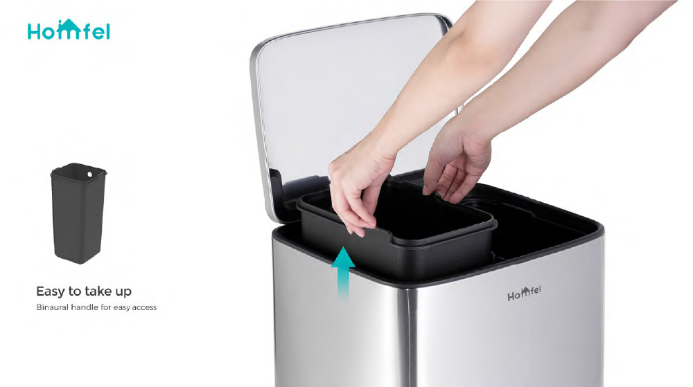 Home Kitchen Stainless Steel Foot Pedal Waste Bin 56L Capacity Soft Close Inner Bucket