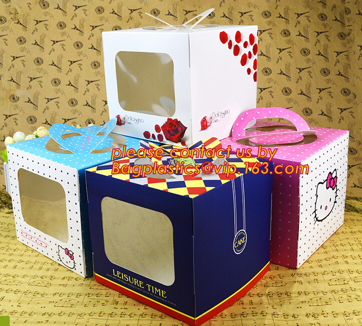 Wholesale custom Paper Cookies packing Cake Box with PVC window,Wholesale Plastic Square Birthday Wedding Packaging Clea