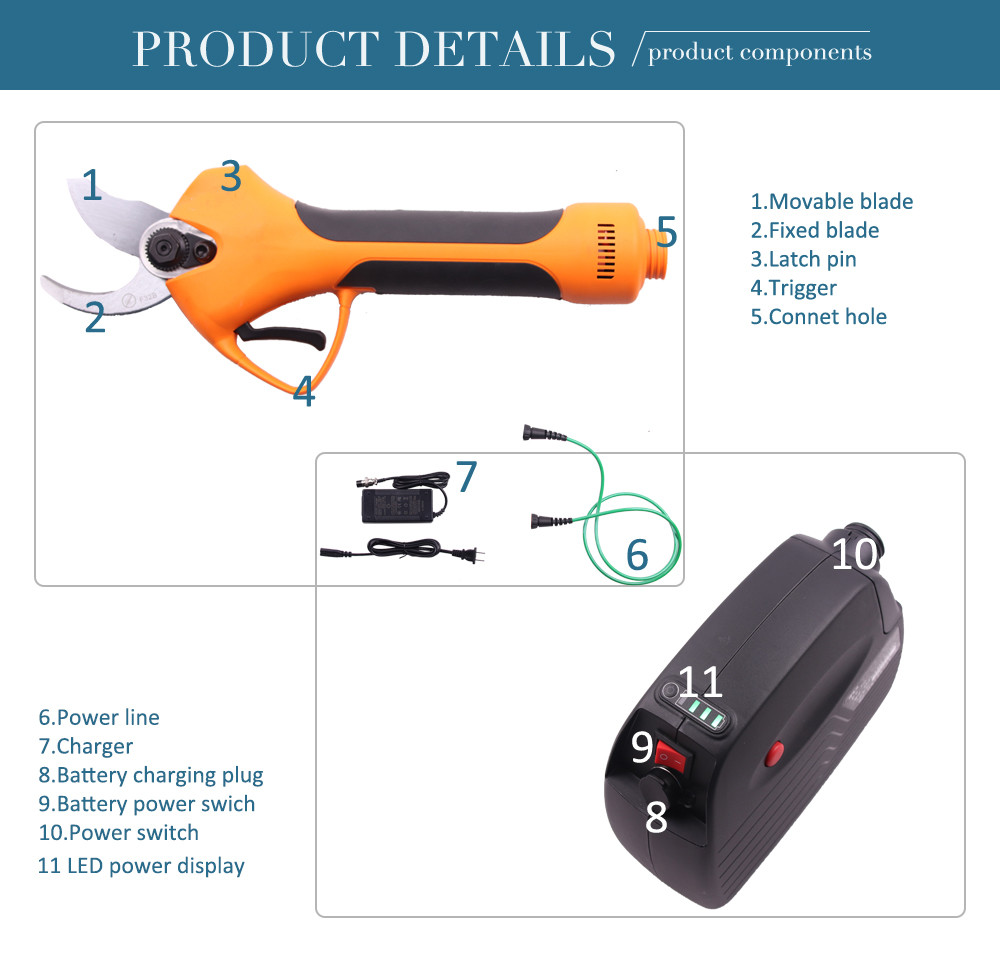 Swansoft 800g 3.5CM Electric Pruning Shears Garden Scissors Secateurs with 43.2V 4.8Ah Battery
