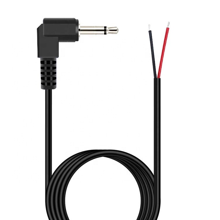 90 Degree Right Angle 2 Poles TS 3.5mm Stereo Audio Jack to Stripped Pigtail Tinned Bare Wire End Cable