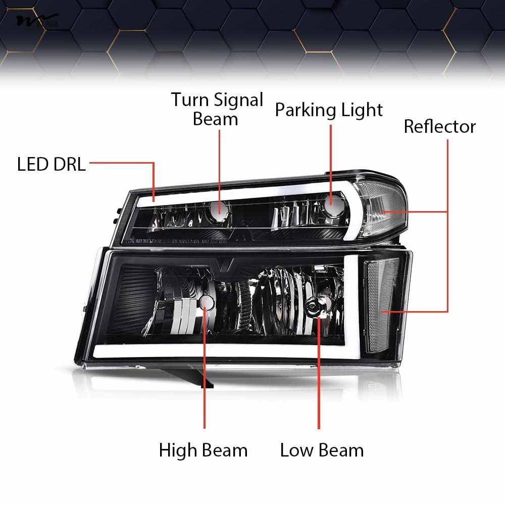 LED DRL Headlights Clear Lens Black Housing Clear Reflector Left Right Head Lights 12V