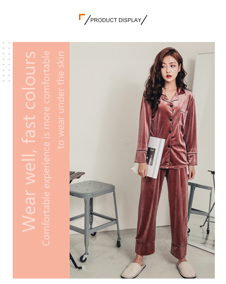 Warm Home Wear 2 Piece Nighty Suit Loose Long Sleeves Soft Smooth Velvet Pajamas For Women
