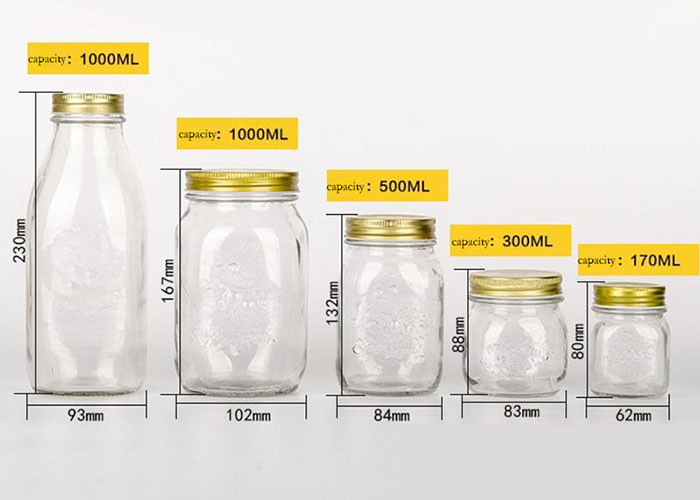 Transparent Round Large Sealable Glass Jars 170ml 300ml 500ml 1000ml