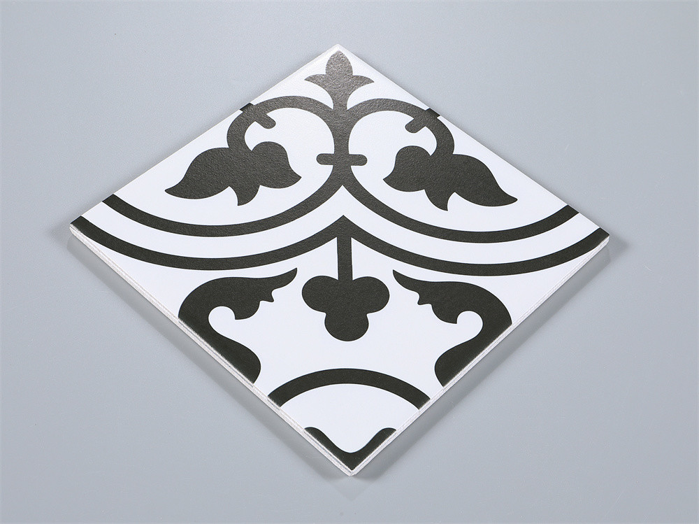 White And Black 20x20cm Eco-Friendly Indoor Wall Floral Ceramic Rustic Tile For Living Room And Balcony