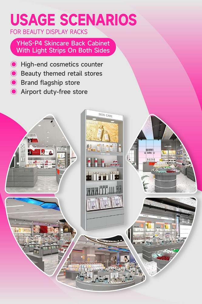 YHeS-P4 Adjustable Shelves Skincare Display Cabinet with LED Slim Spotlights