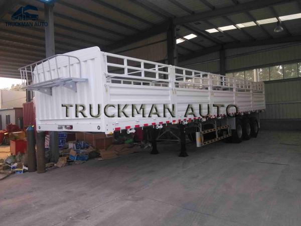 Side Wall Fence Semi Trailer 70 Tons Loading 3mm Diamond Checked Flatbed
