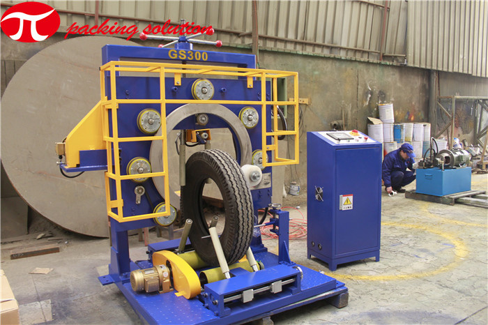 High Efficient Rim And Tire Packing Machine Customized HMI Operation 2-4m/Min Roller Speed