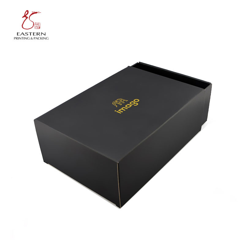 Custom Logo Black Drawer Corrugated Shoe Box - Foldable Slider Design