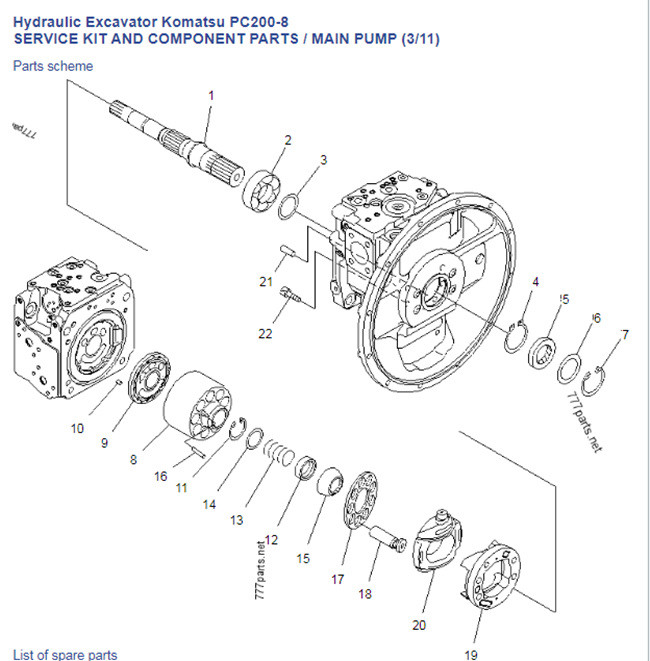 HPV95H K3V112 K3v112dt k3v112dtp PC200-8 Komatsu Parts Hydraulic Main Pump 708-2L-01500 For Excavator