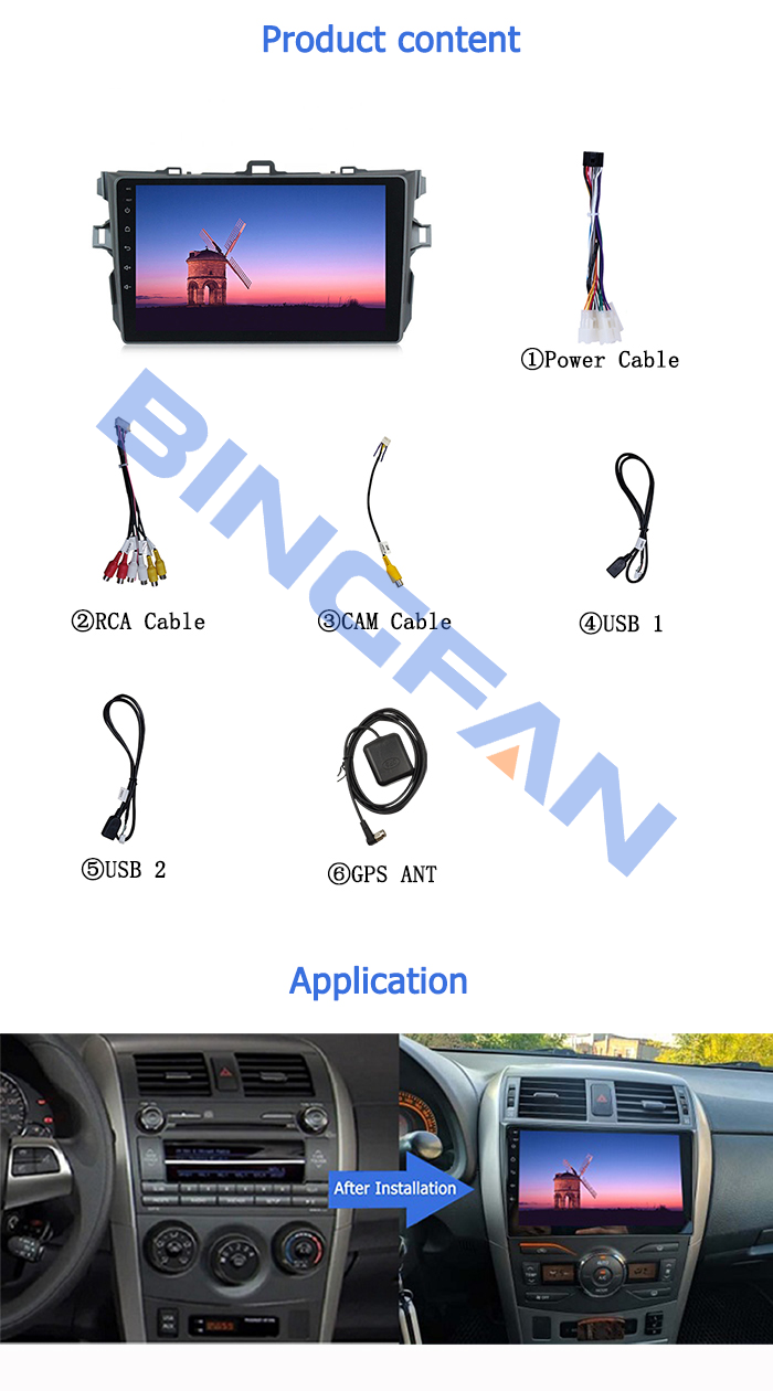 for Toyota Corolla 2007-2013 Android Auto Multimedia Player GPS Navi 9 inch WFI BT FM Car Radio