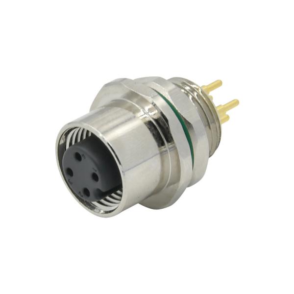 IP68 Female M12 Panel Mount Receptacle Rear Lock Metal Waterproof Adapter