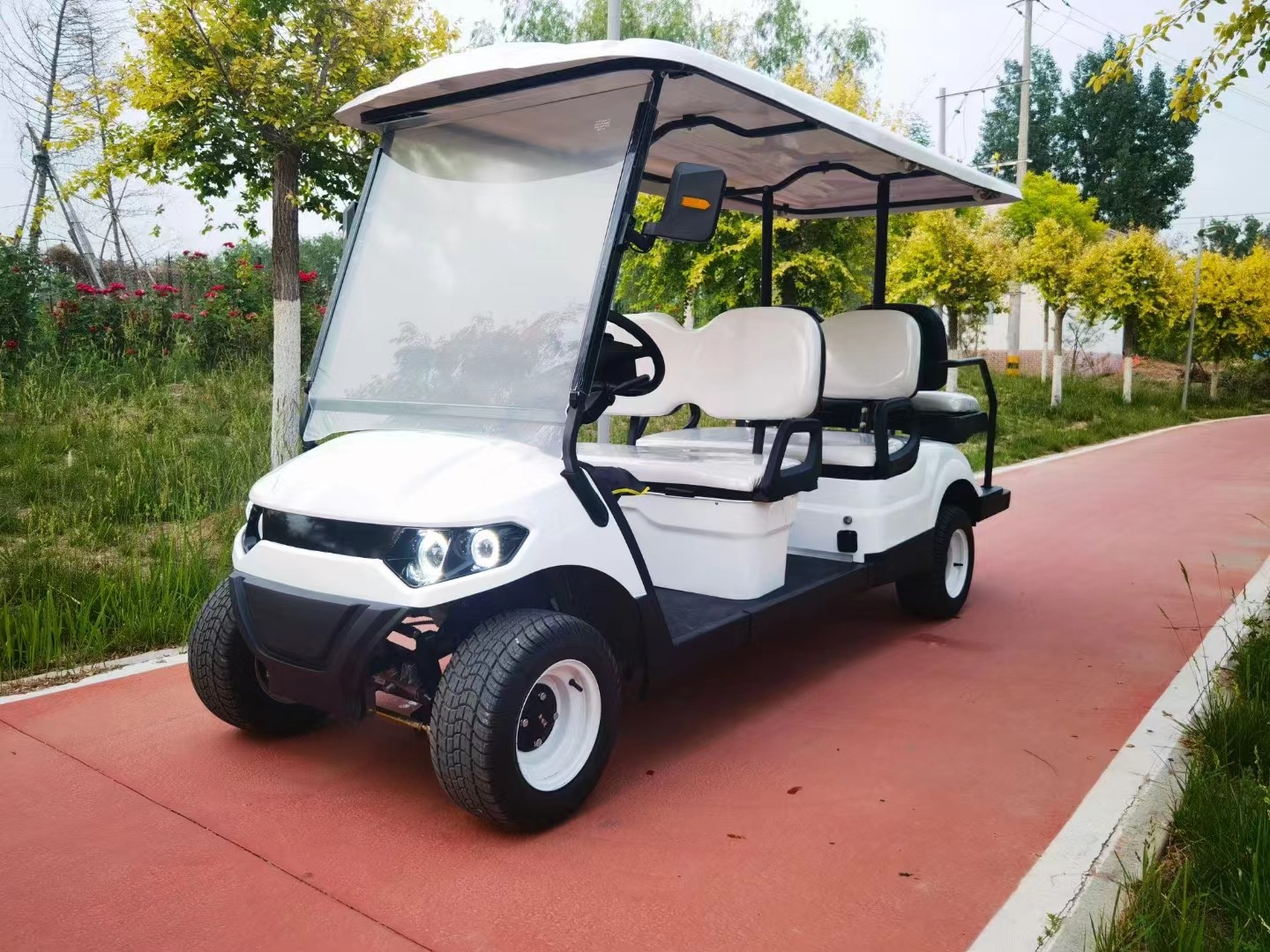 Customized Off Road White 6 Seaters Golf Cart With AC Motor 3.5 KW Lead Acid Battery