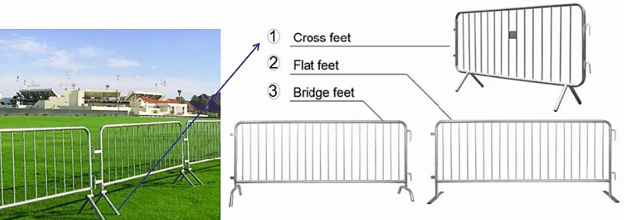 Iron Metal Flat Feet Event Crowd Control Barriers Pedestrian Barrier Fencing