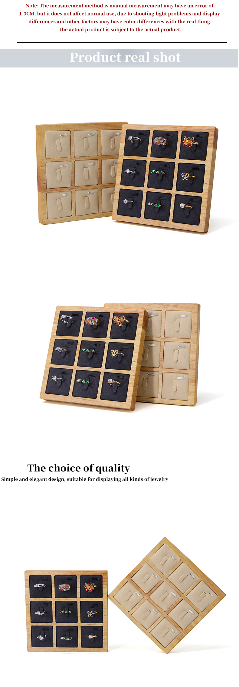 3x3 Multi Cells Solid Wood Jewellery Presentation Tray For Ear Rings Studs Exhibition