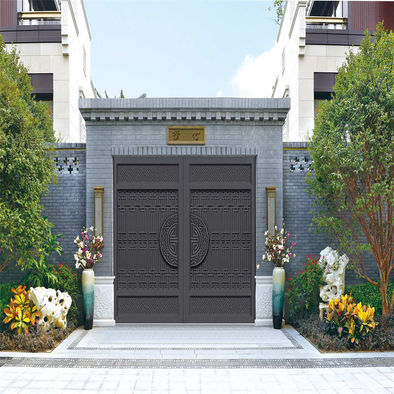 Grey Coated Metal Frame Aluminium Slide Gate Retractable Swing Folding Entrance Door