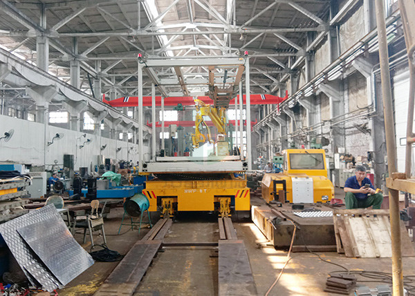 20t Steel mill remote control electric coil handling trackless van with railings