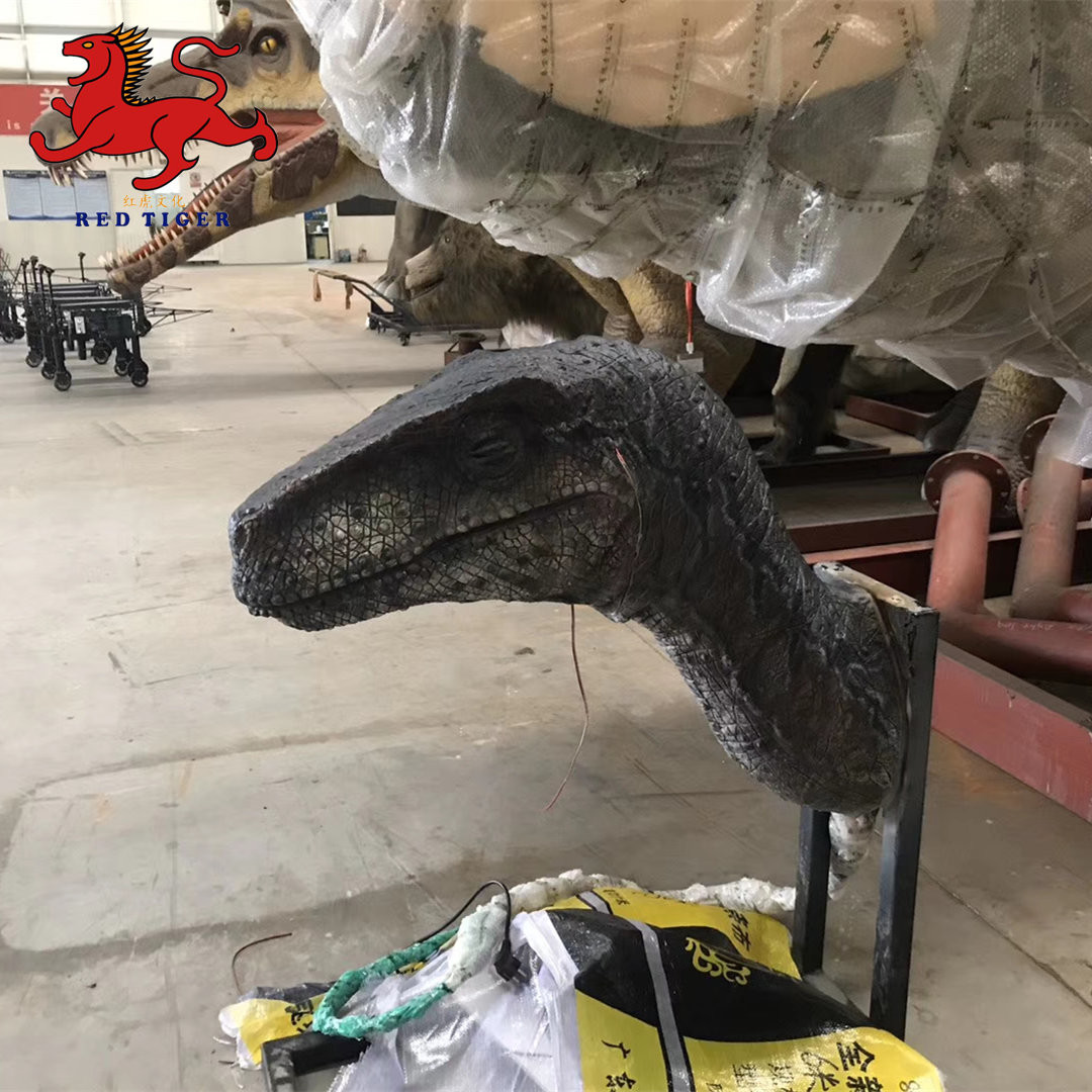 High Quality Realistic Animatronic Dinosaur Escape Room Wall-Mounted Decorative Raptor Dinosaur Head