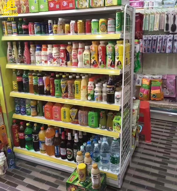 35KG/Levels 1.4M High Steel Grocery Display Racks Cream White Yellow Price Tags