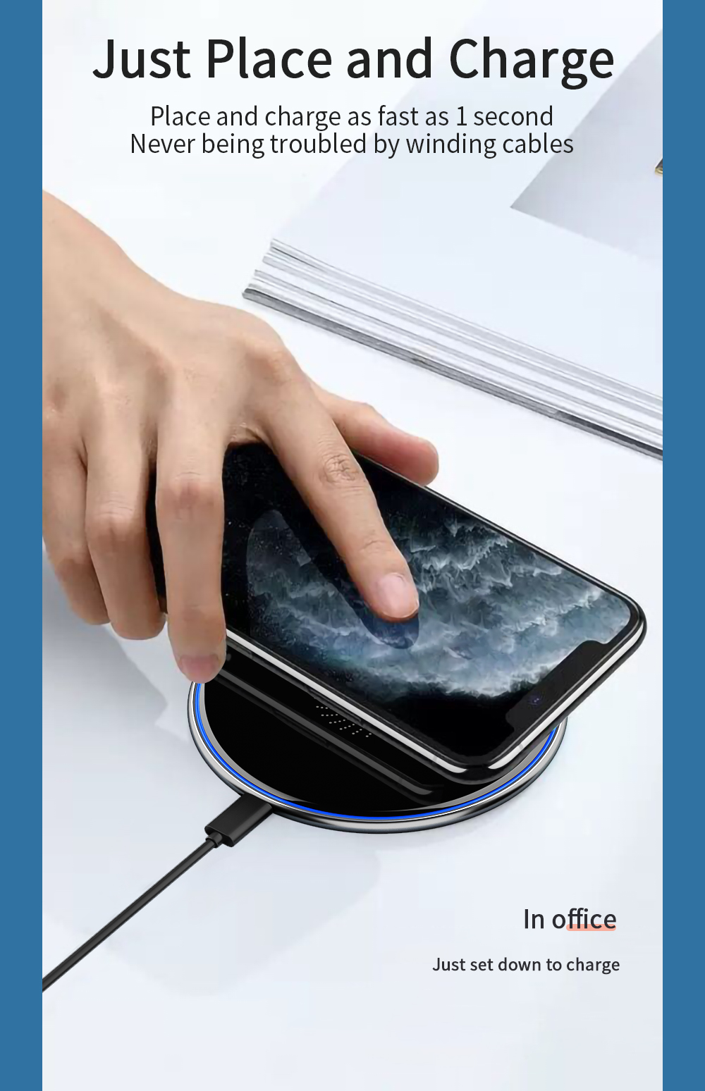 Mirror Desktop Qi Wireless Phone Charger Magnetic 15W With 1m Cable Type-C