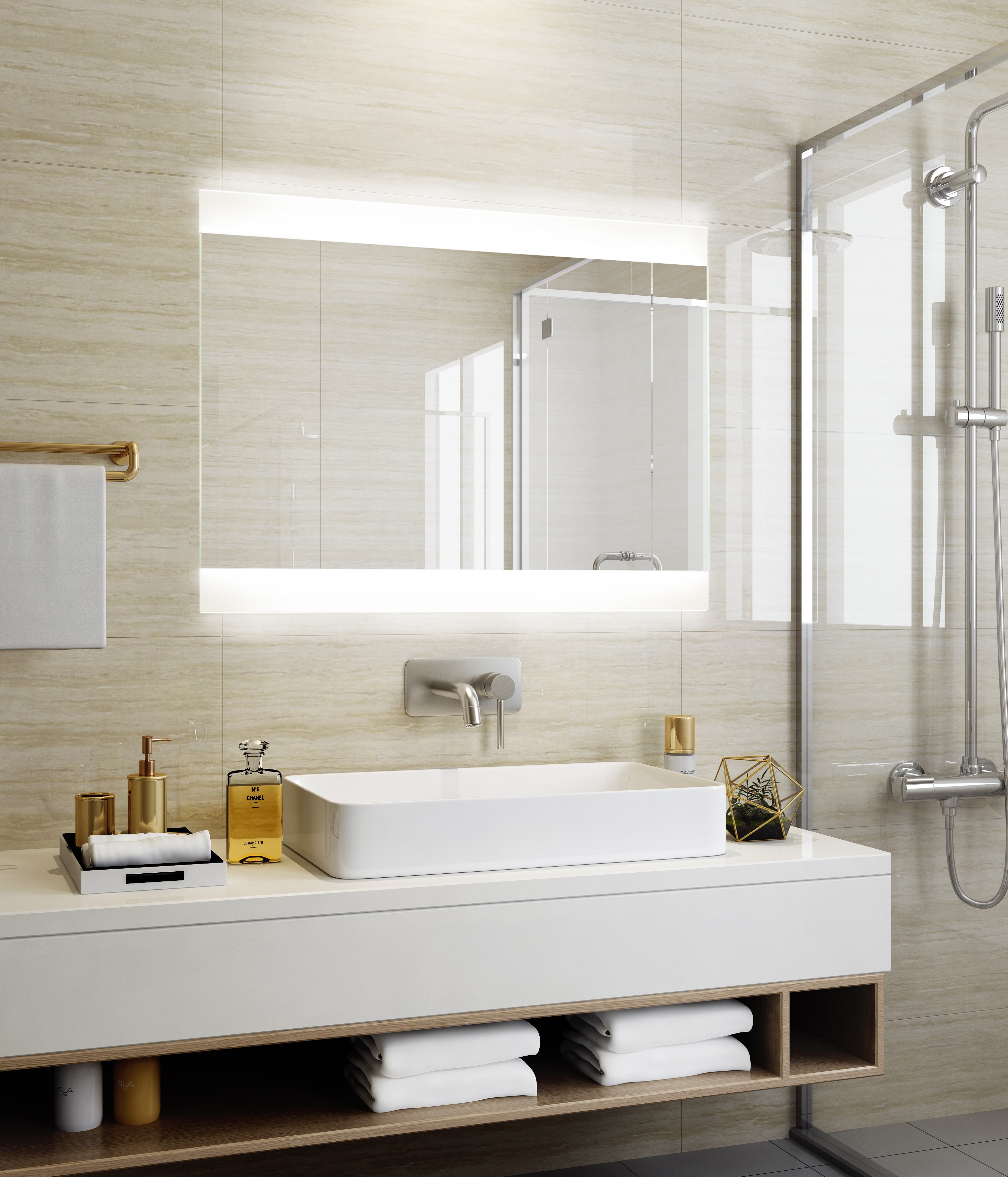 Polished Edge Led Backlit Bathroom Mirror Hotel Home Decoration With Demister