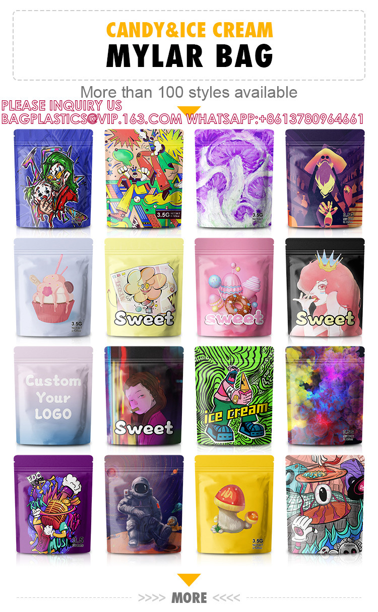 Customized Print Ice Cream 7.0g 14g Stand Up pouch bags 3.5g Snack Aluminum Foil Packaging Pouch Mylar Bag