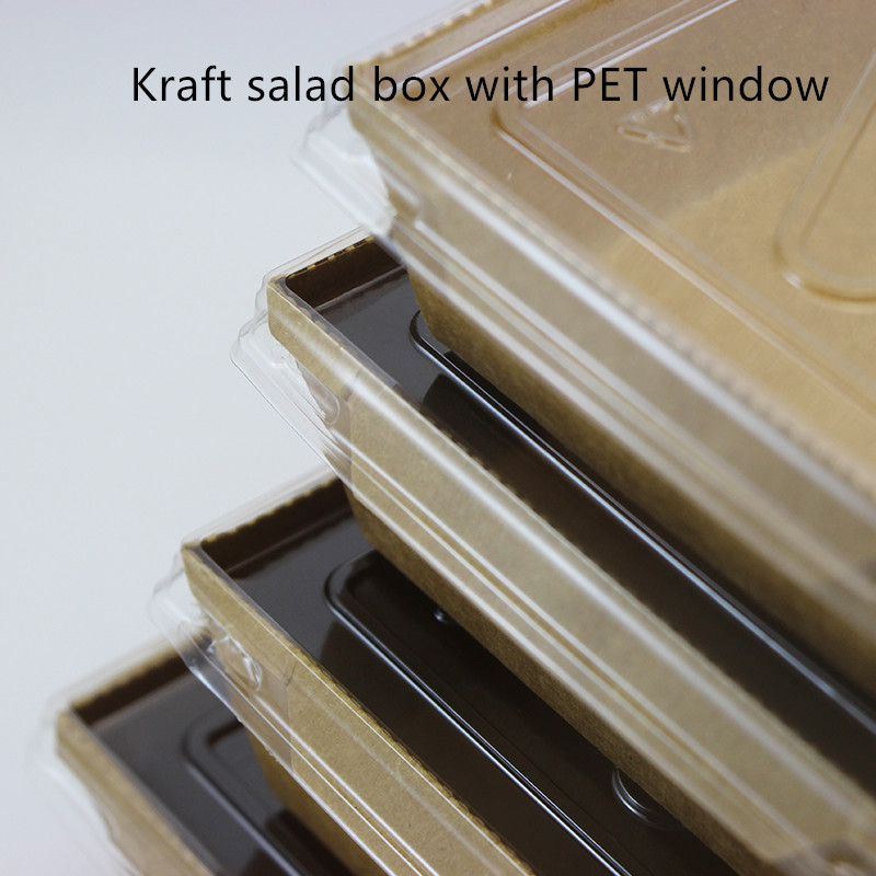 PET Lid Kraft Paper Disposable Food Containers 2100 1600 1400ml