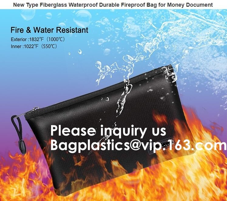OEM custom luxury travel money passport safe zipper storage pouch fireproof document bag Pouch Money Fiberglass Fire Saf