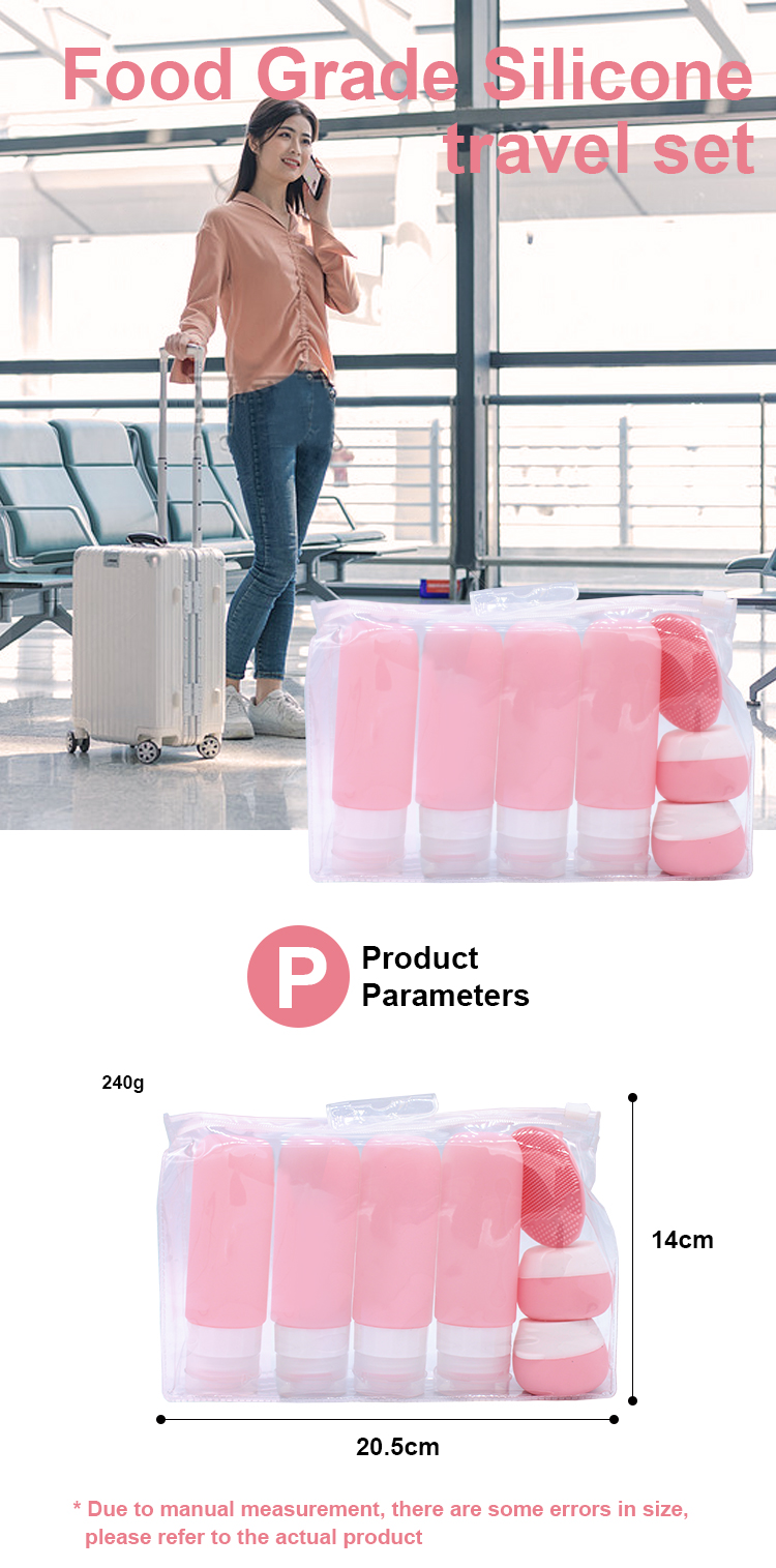 Squeezable Shampoo Cosmetic Silicone travel bottles set pack 7 pieces