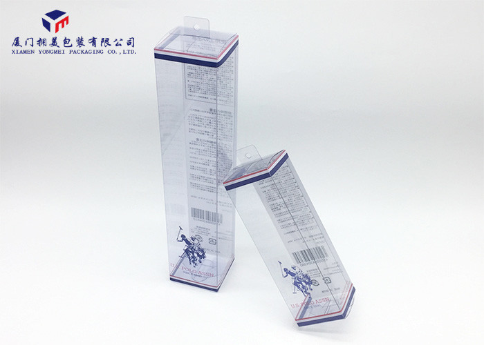 Easily Assembled Clear PVC Hard Plastic Box Packaging With Hang Strip On Top