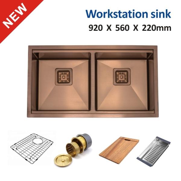 Undermount Stainless Steel Work Station Sink , Copper 36 Double Bowl Farmhouse