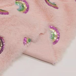 Recycled 100 Polyester Rabbit Fur Rainbow Style Sequins Embroidery on Plush