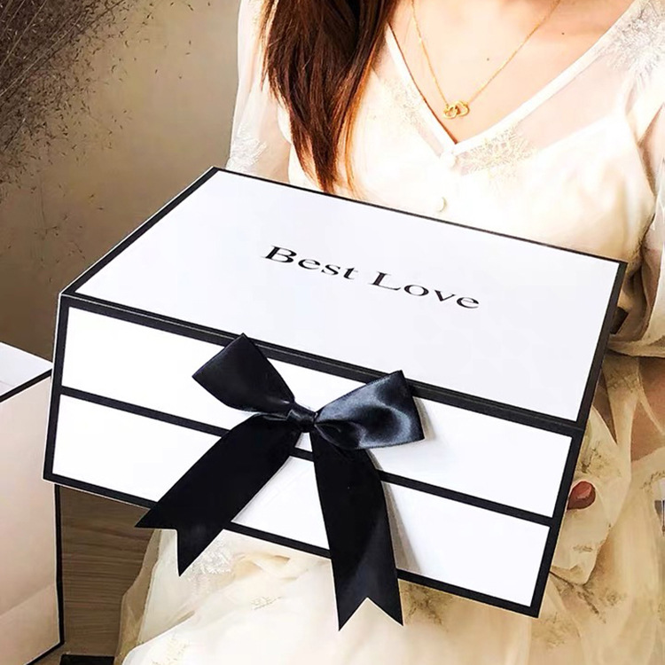 Acrylic White Magnetic Gift Box with Ribbon for Wedding Invitation Packaging Solution
