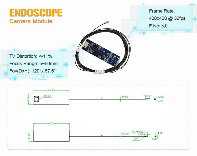 0.16MP Ov5648 sensor 2.0mm diameter Inspection Endoscope Camera Module