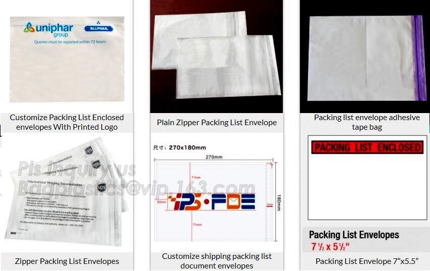 PP film 178*140mm invoice enclosed packing list envelopes, DHL Shipping pockets for waybill, A4 size plastic packing lis