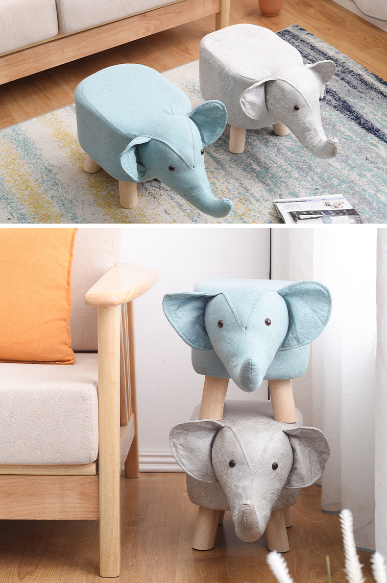 Solid Wood Children's Cartoon Household Shoe Stool 50X25X28cm