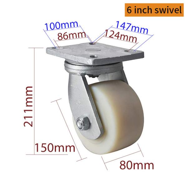 Large Heavy Duty Caster Wheels 6 Inch 150mm Plate MC Caster By Rigid Swivel /