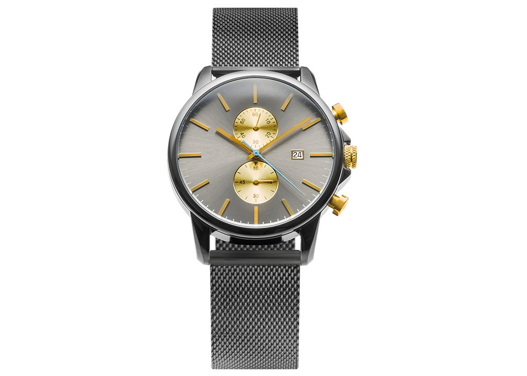 Mesh band stainless steel case men chronograph watch with 5atm water resistant