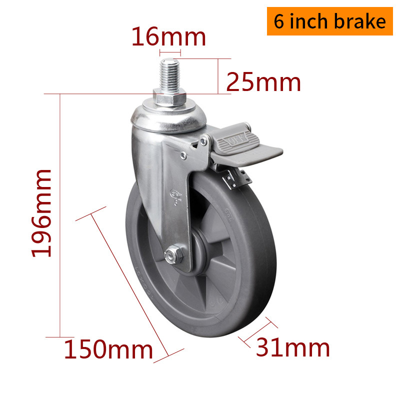 110kg TPE Threaded Caster Wheels 6 Inch Medium Duty Castors 5716S-57