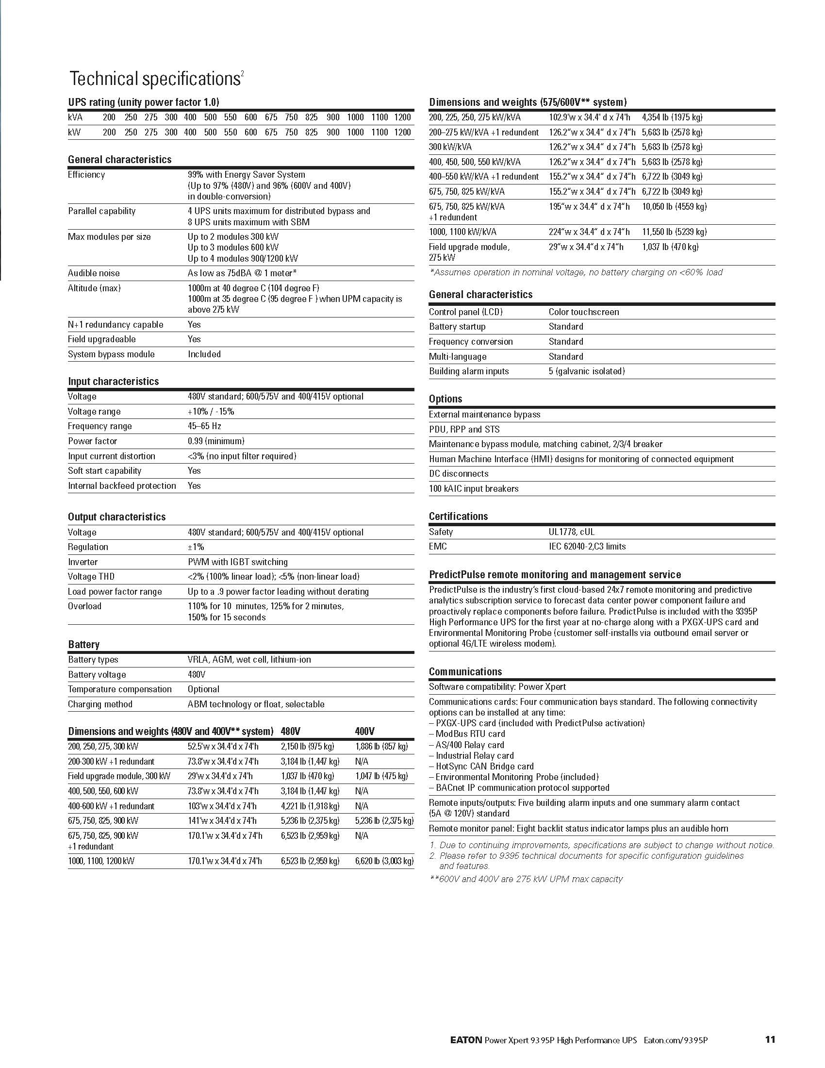 Eaton Power Xpert 9395 3 Phase Online UPS Power Supply Systems with 99% Efficiency