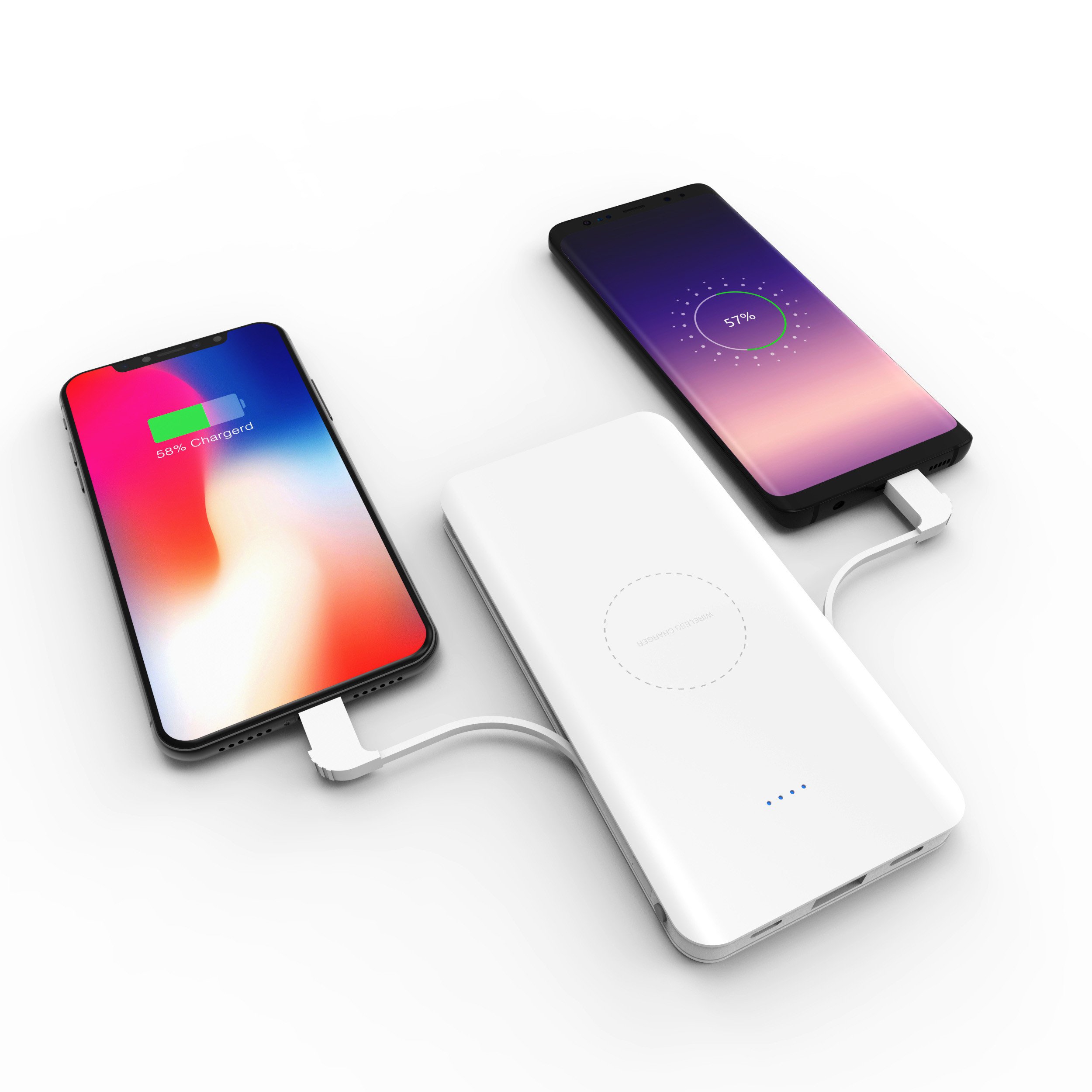 WIRELESS POWERBANK with type-c and lighting cable 8000mAh,Qi Power Bank,Portable Power Bank Charger QI Wireless Charge