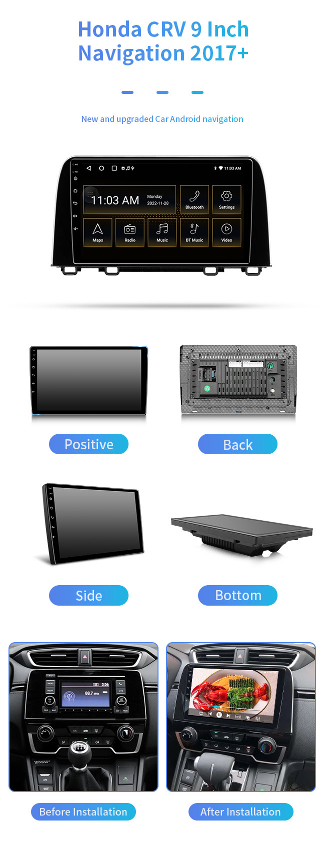 For Honda CRV 2017+ Full Touch Screen Hd Reverse Rearview Bluetooth Car Navigation