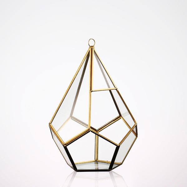 Hanging Flower Glass Homeware Succulent Plant Black Gold Geometric Glass