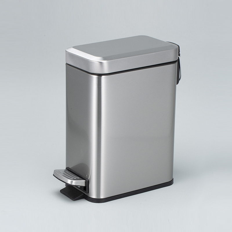 Rectangular 5L Step Trash Can with Foot Pedal and Rolling Cover Stainless Steel