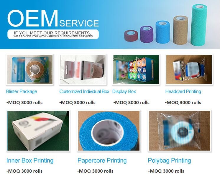Delicate colors nonwoven cohesive elastic bandage, Extra strong porous custom print nonwoven cohesive bandage hospital t