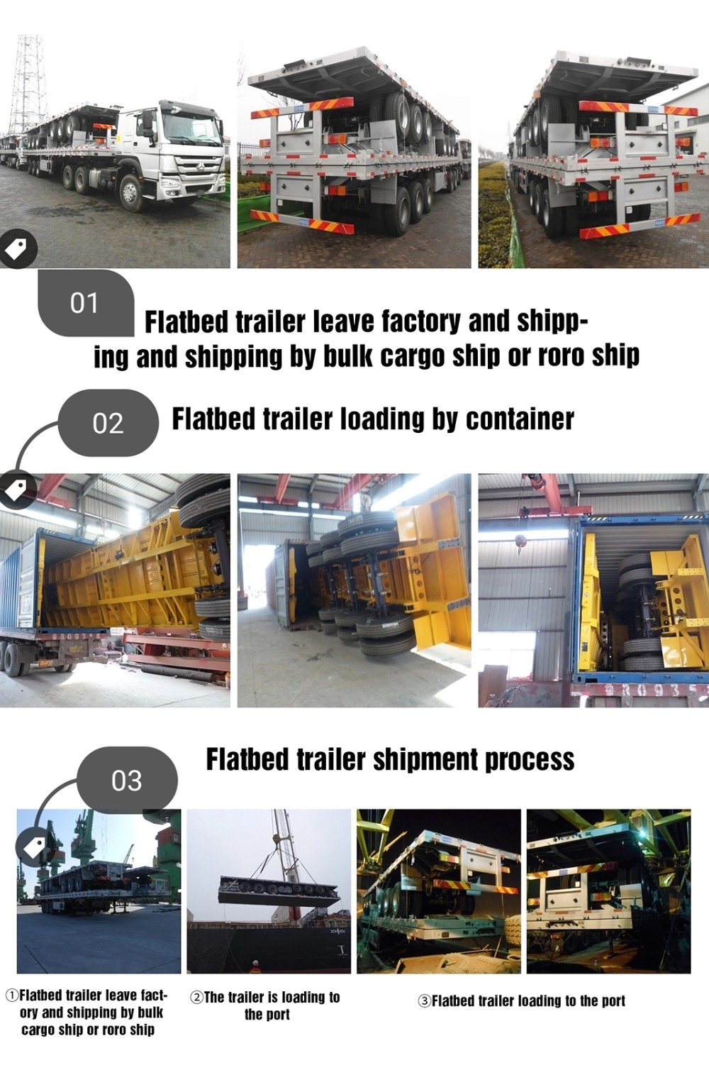 60 Ton Used Flatbed Semi Trailer , 40ft 3 Axle Flatbed Semi Trailer