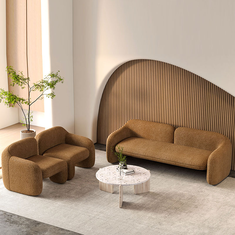 Curved Velvet Modern Fabric Sofa Set High Density Sponge For Dining Room