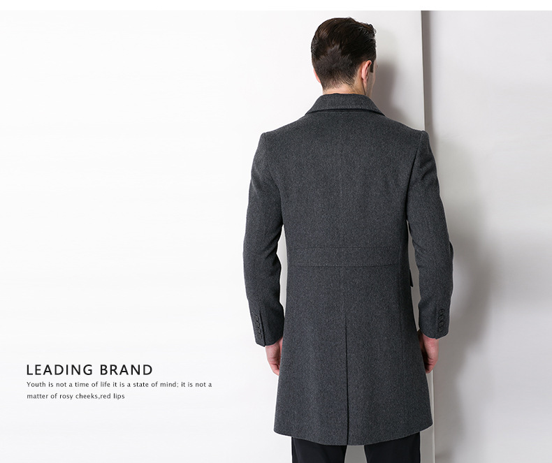 NO Hooded Men's End Cashmere Coat 90% Wool 10% Cashmere Double-Breasted Mid-Length