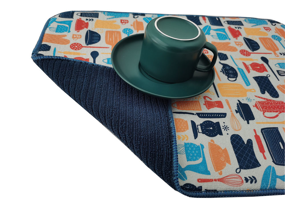 Microfiber Quick Dry Kitchen Dish Drying Mat With Printing Designs All Polyester