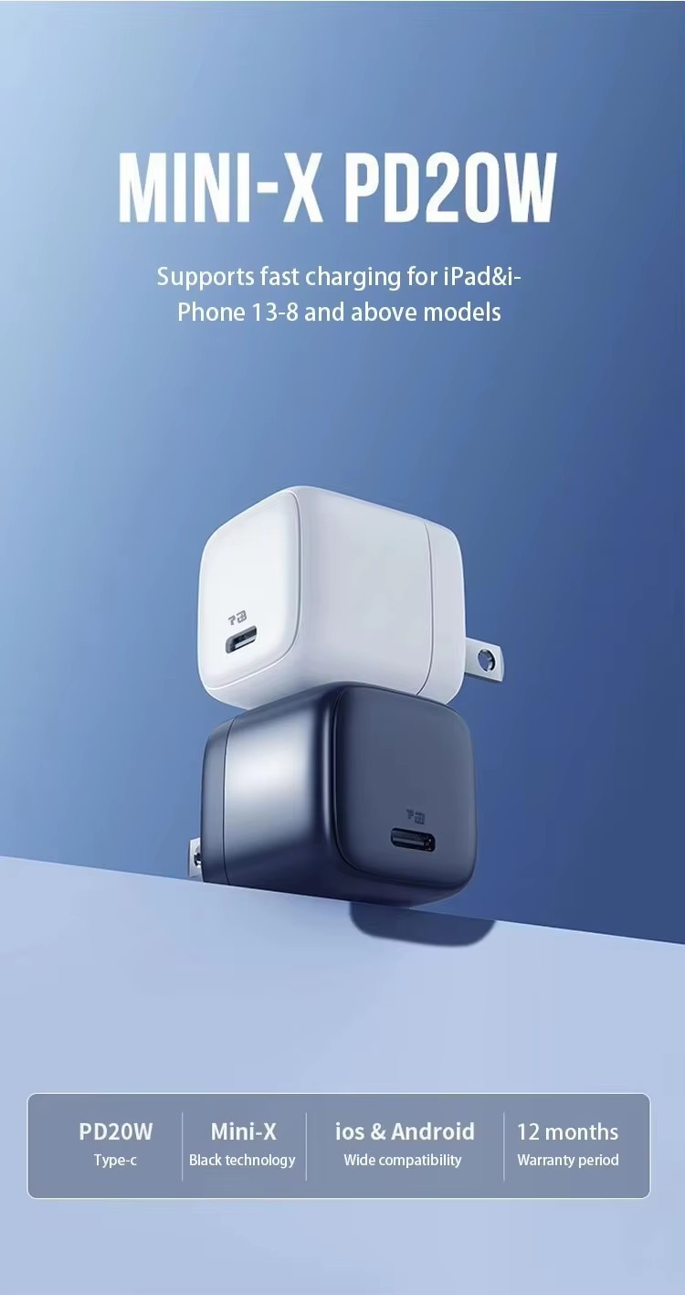 USB C Pd Fast Charger Travel Wall Adapter Type C Foldable 20W For Apple IPhone
